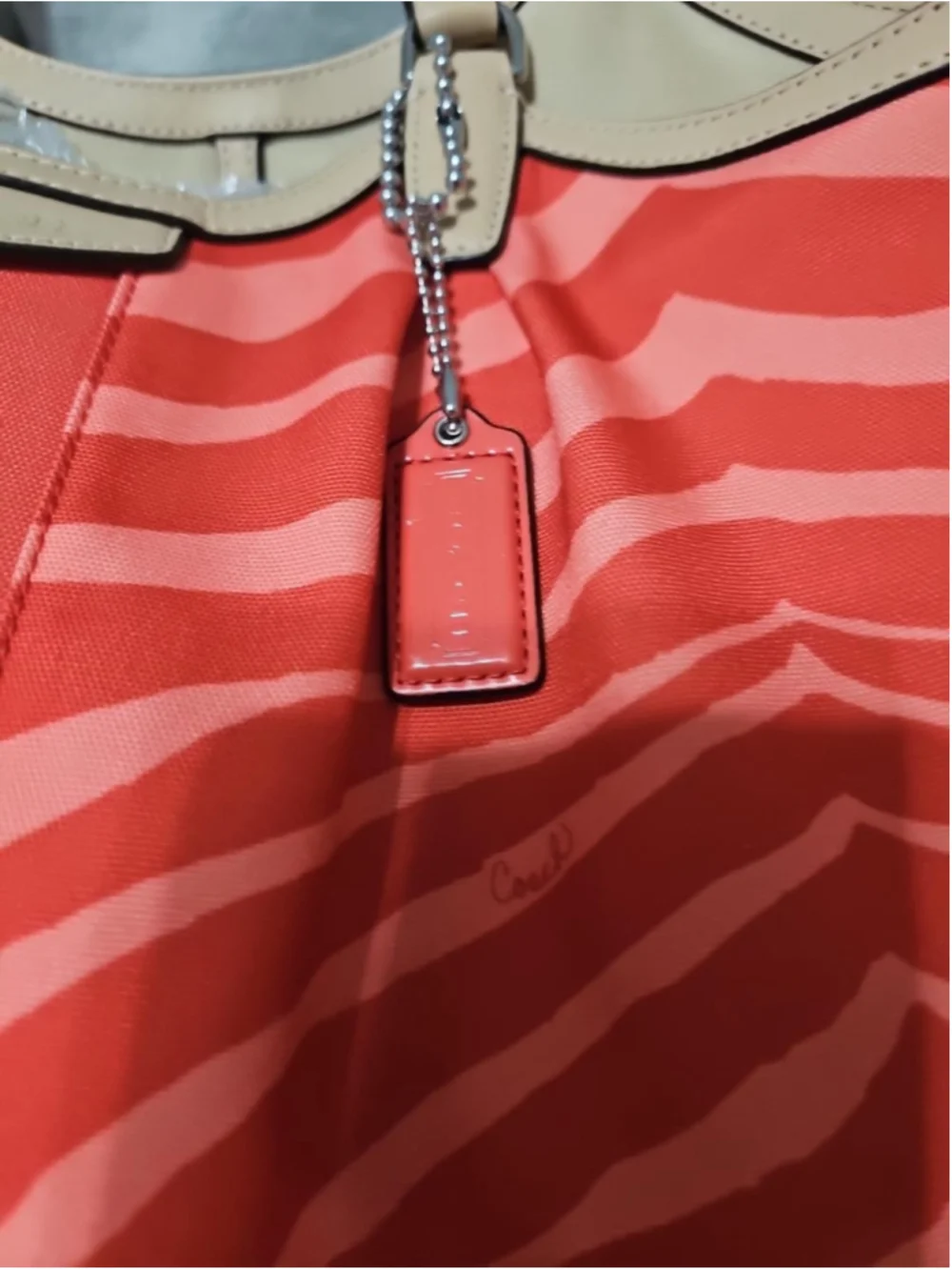 Coach Devin F24022 Coral Zebra Print Large Shoulder Tote Double Hangtags